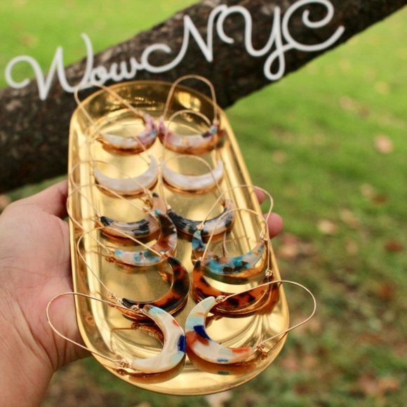 Anthro Leopard Acetate Gold Crescent Hoop Earrings - Picture 9 of 10